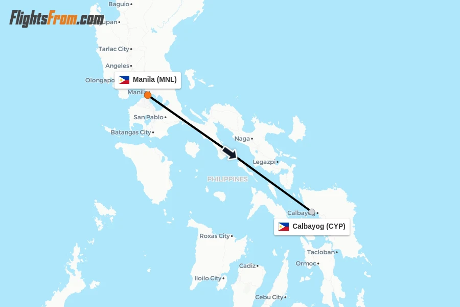 Flights from Manila to Calbayog route map