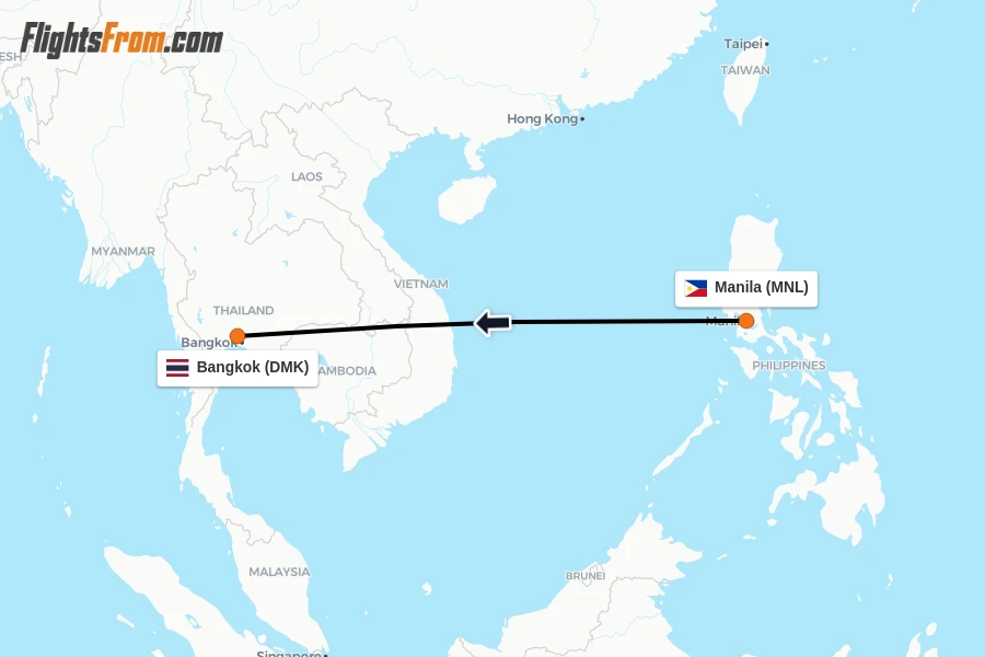 Flights from Manila to Bangkok route map