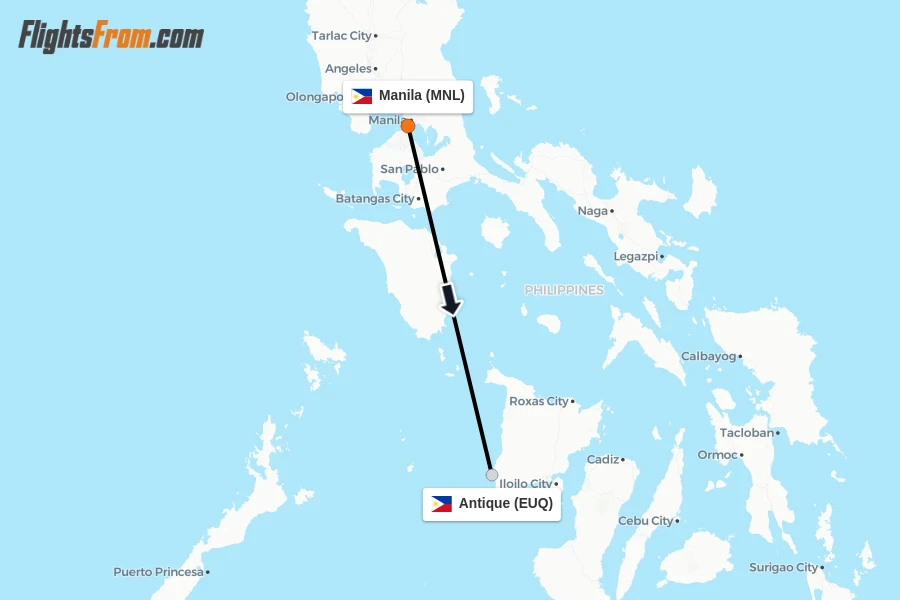 Flights from Manila to Antique route map