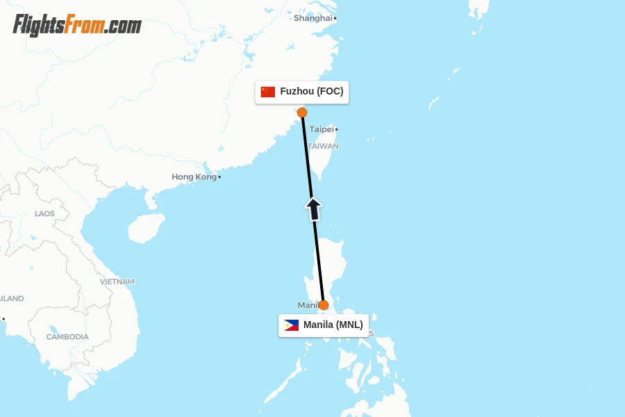 Flights from Manila to Fuzhou route map