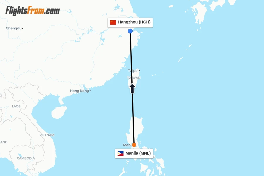 Flights from Manila to Hangzhou route map