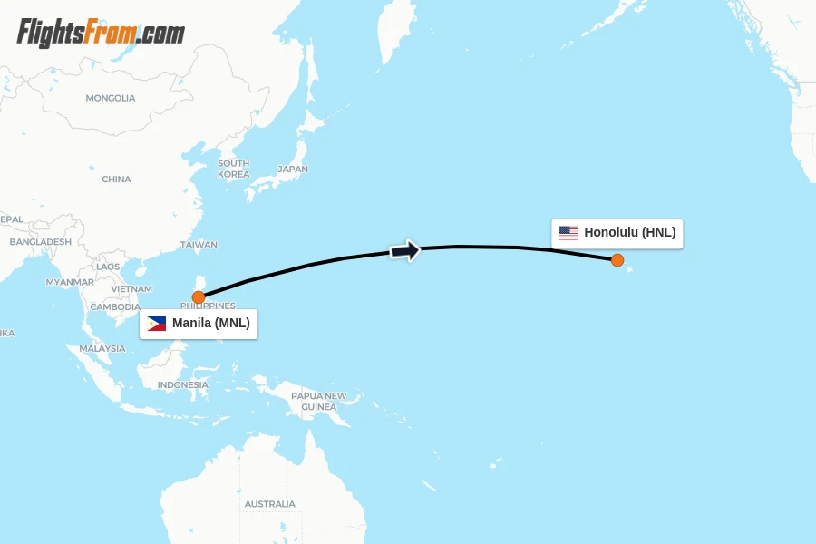 Flights from Manila to Honolulu route map