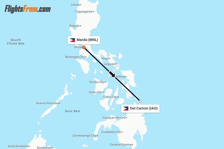 Flights from Manila to Del Carmin route map