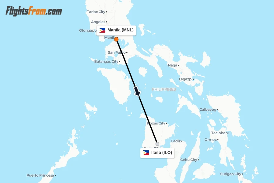 Flights from Manila to Iloilo route map