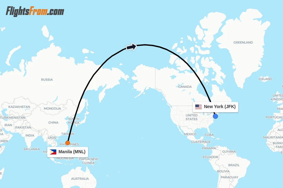 Flights from Manila to New York route map