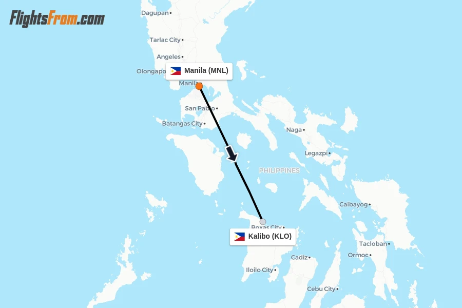 Flights from Manila to Kalibo route map