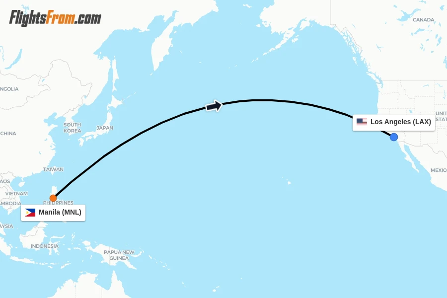 Flights from Manila to Los Angeles route map