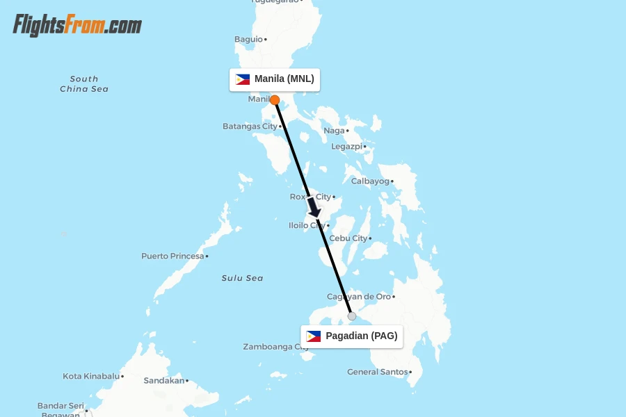 Flights from Manila to Pagadian route map
