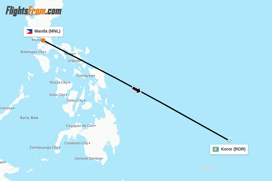 Flights from Manila to Koror route map