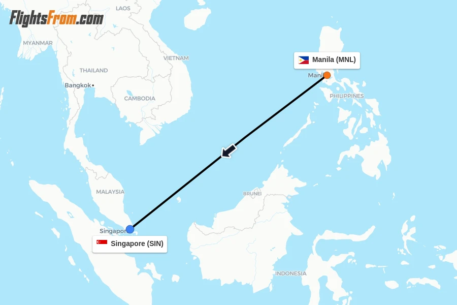 Flights from Manila to Singapore route map