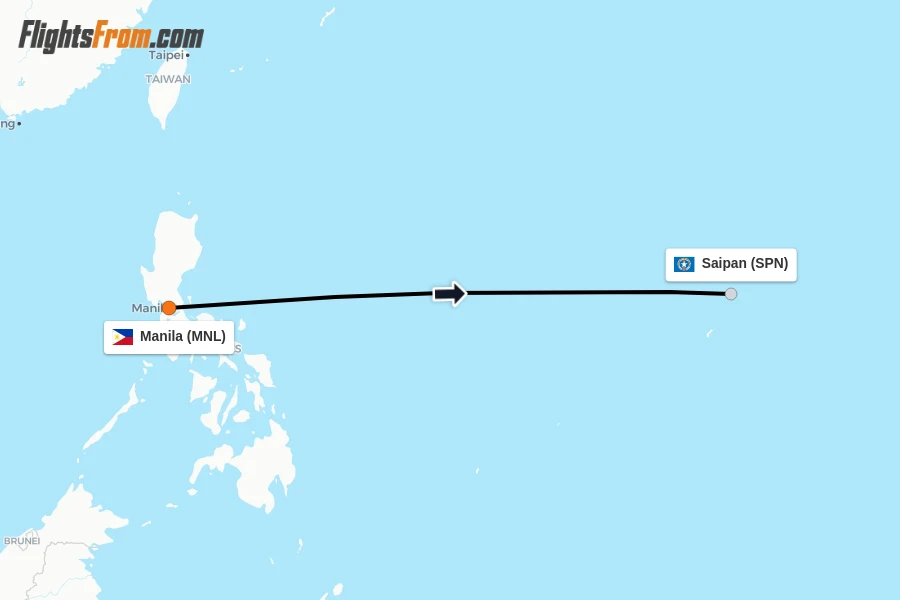 Flights from Manila to Saipan route map