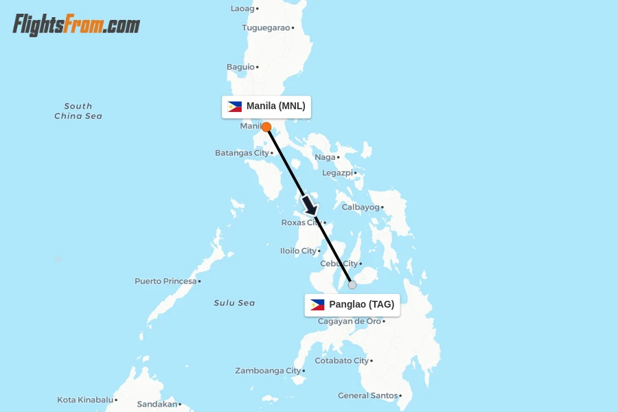 Flights from Manila to Panglao route map