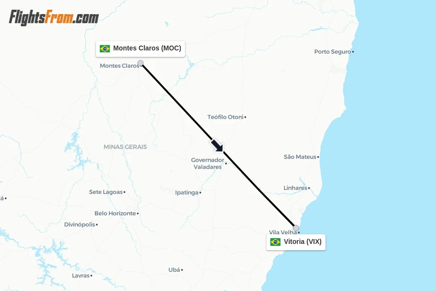 Flights from Montes Claros to Vitoria route map