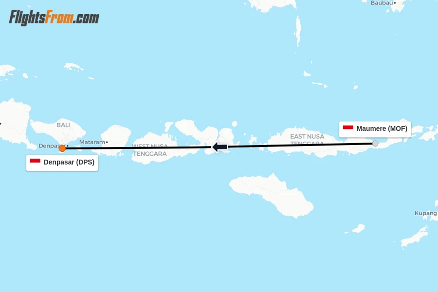 Flights from Maumere to Denpasar route map