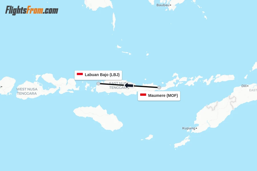 Flights from Maumere to Labuan Bajo route map