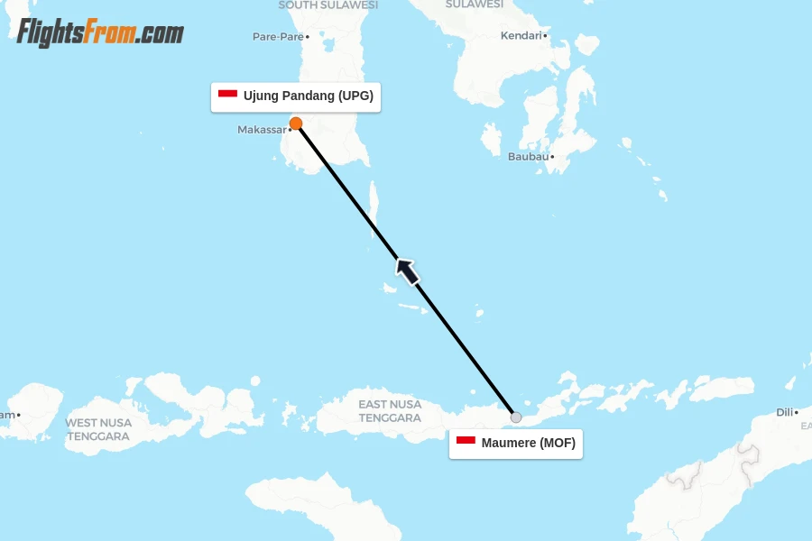 Flights from Maumere to Ujung Pandang route map