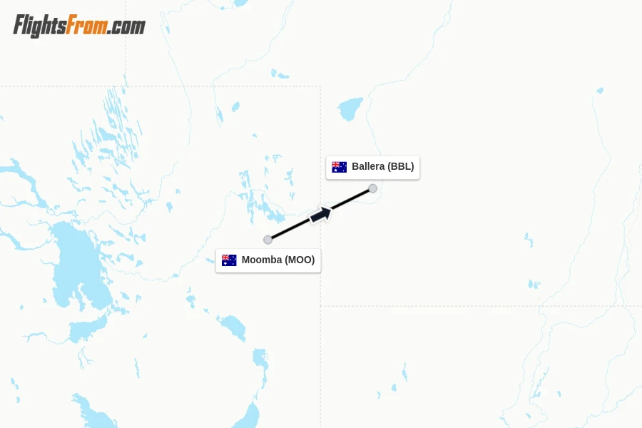 Flights from Moomba to Ballera route map