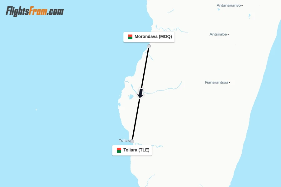 Flights from Morondava to Toliara route map