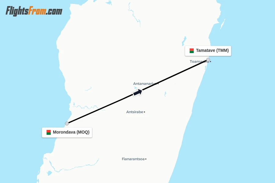 Flights from Morondava to Tamatave route map