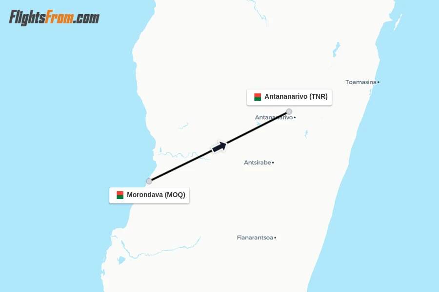Flights from Morondava to Antananarivo route map