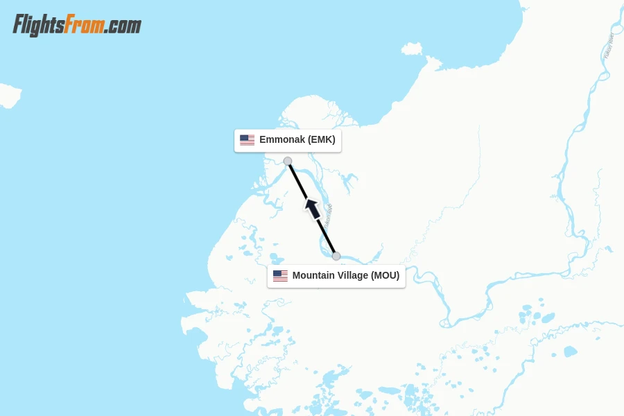 Flights from Mountain Village to Emmonak route map