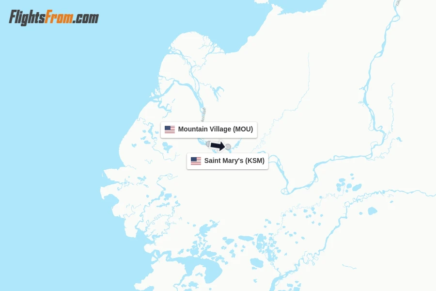Flights from Mountain Village to Saint Mary's route map