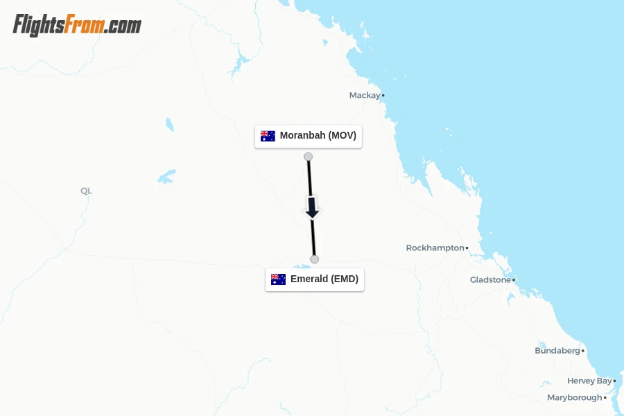 Flights from Moranbah to Emerald route map