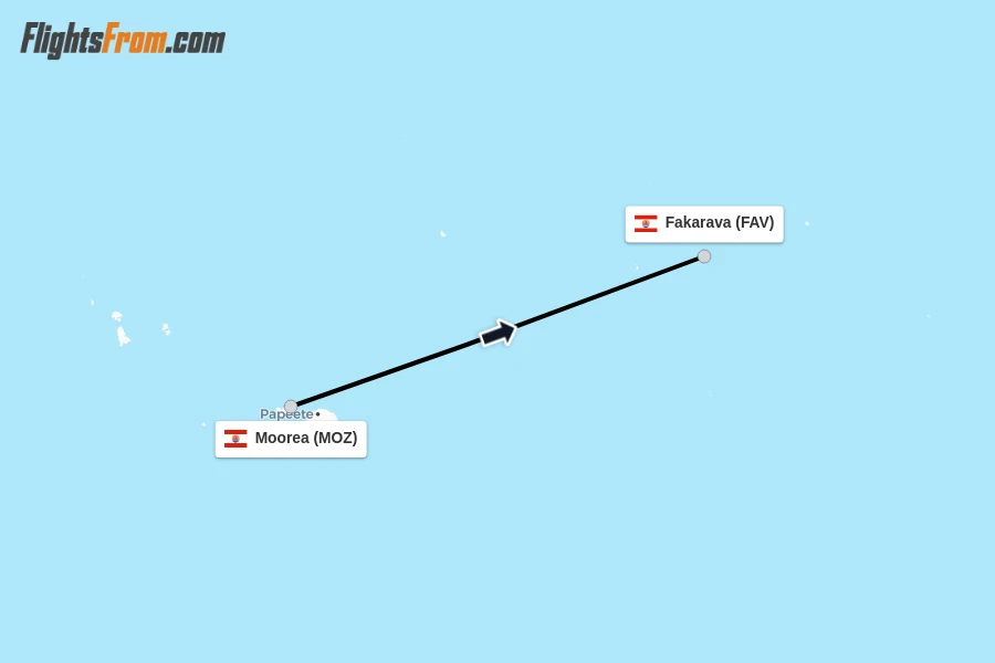 Flights from Moorea to Fakarava route map