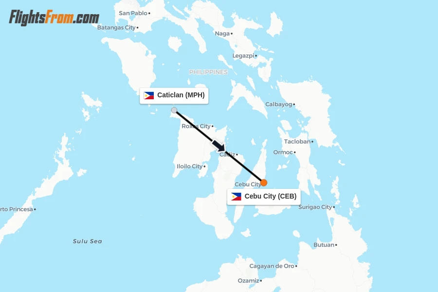Flights from Caticlan to Cebu City route map