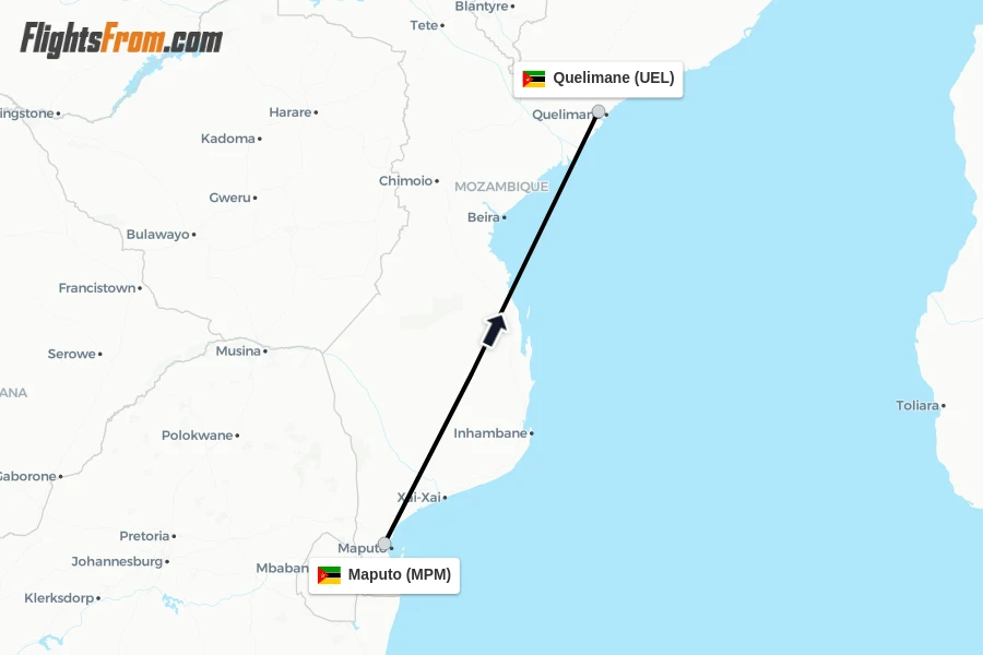 Flights from Maputo to Quelimane route map