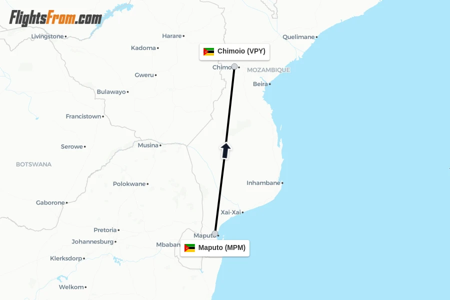 Flights from Maputo to Chimoio route map