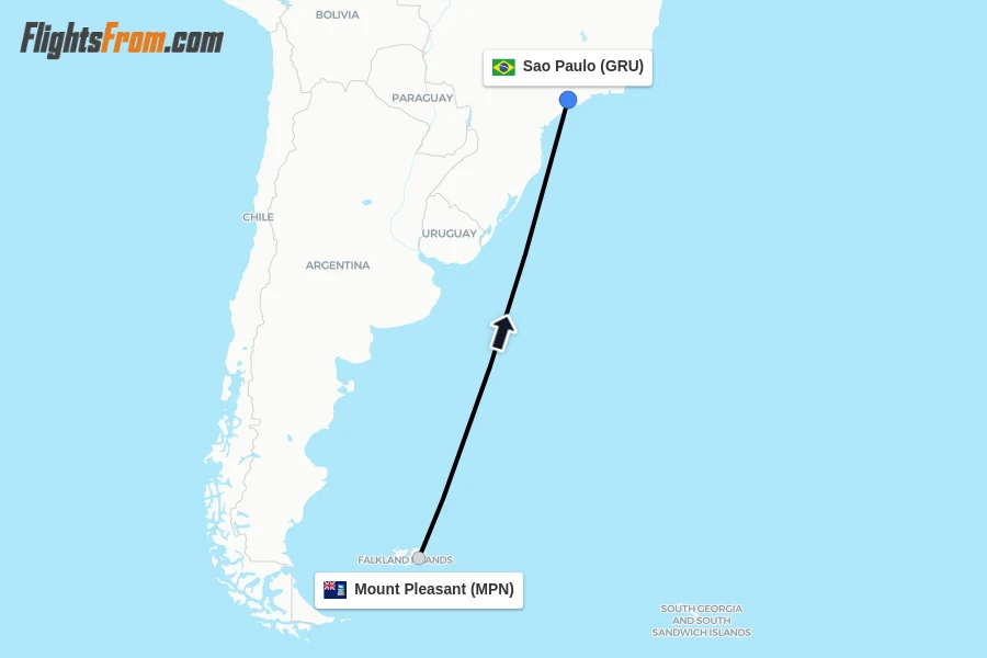 Flights from Mount Pleasant to Sao Paulo route map