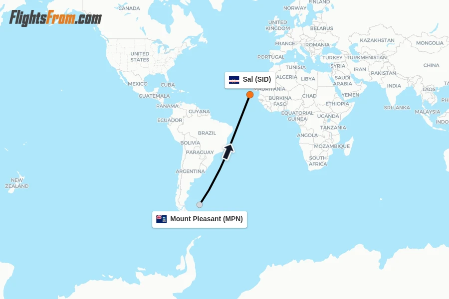 Flights from Mount Pleasant to Sal route map