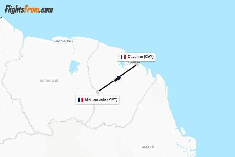 Flights from Maripasoula to Cayenne route map