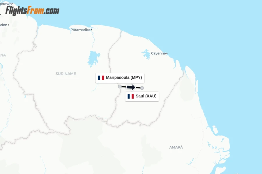 Flights from Maripasoula to Saul route map