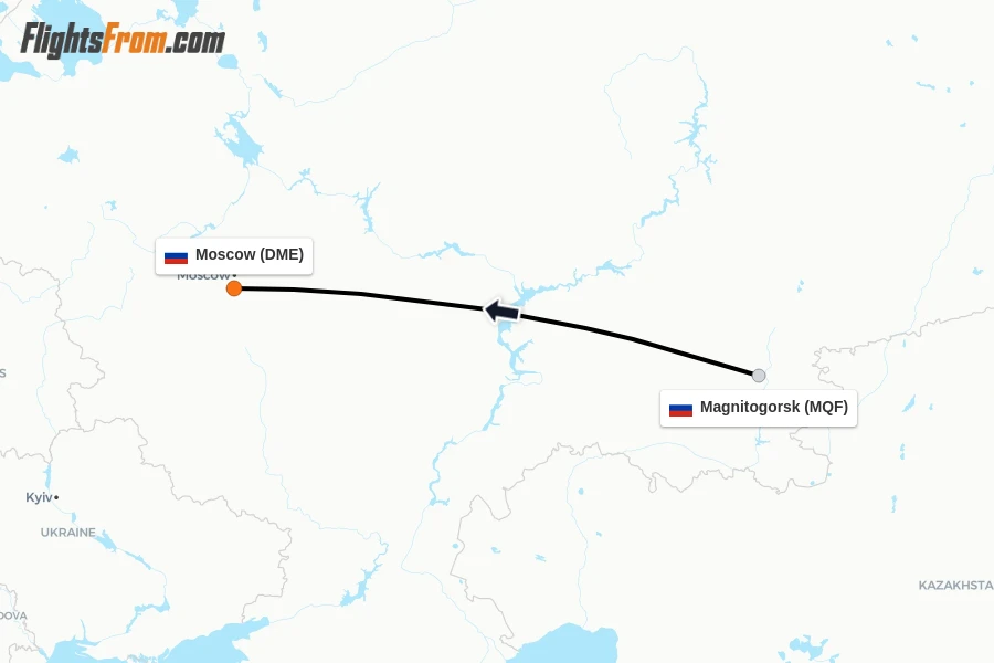 Flights from Magnitogorsk to Moscow route map
