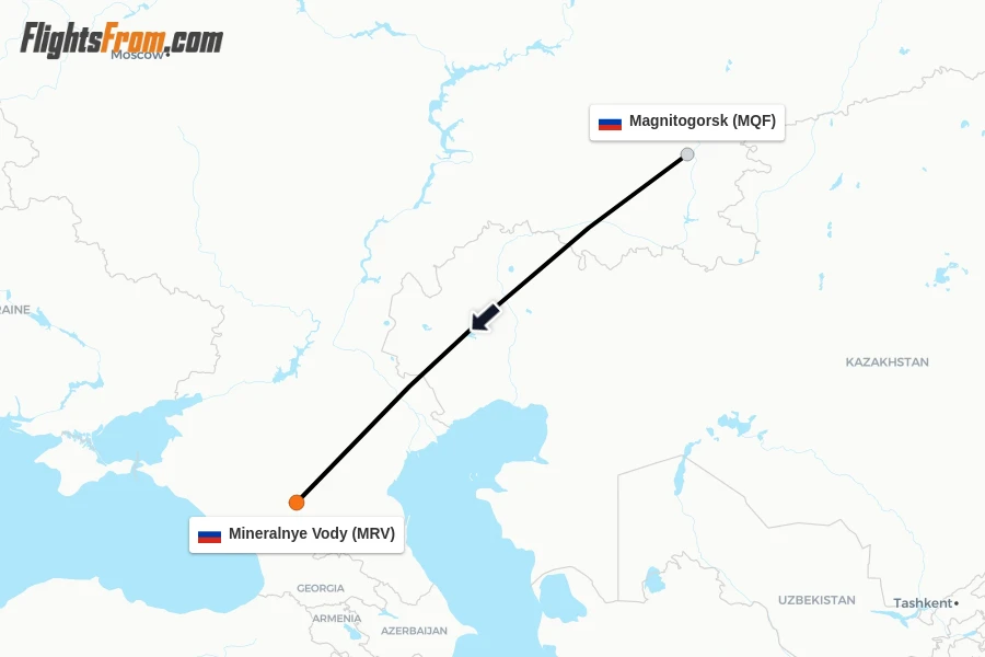 Flights from Magnitogorsk to Mineralnye Vody route map
