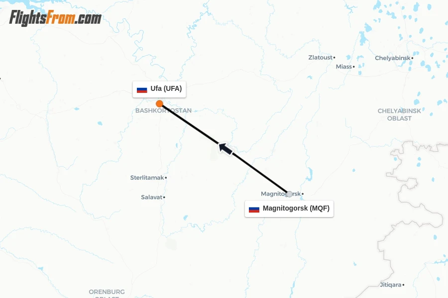 Flights from Magnitogorsk to Ufa route map
