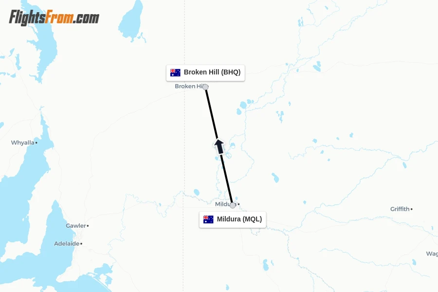 Flights from Mildura to Broken Hill route map