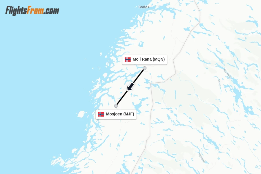 Flights from Mo i Rana to Mosjoen route map