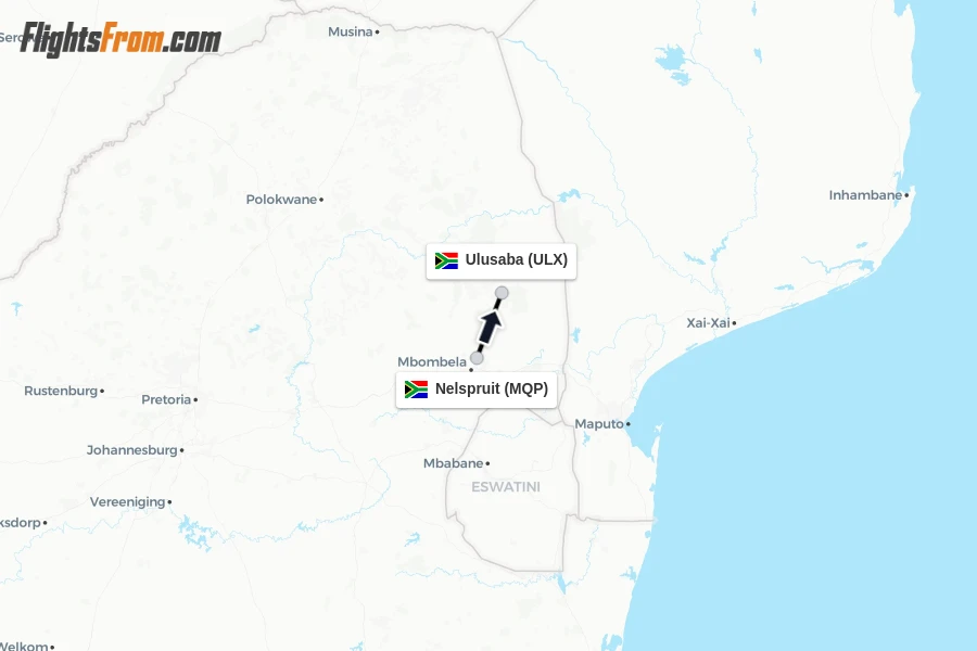 Flights from Nelspruit to Ulusaba route map