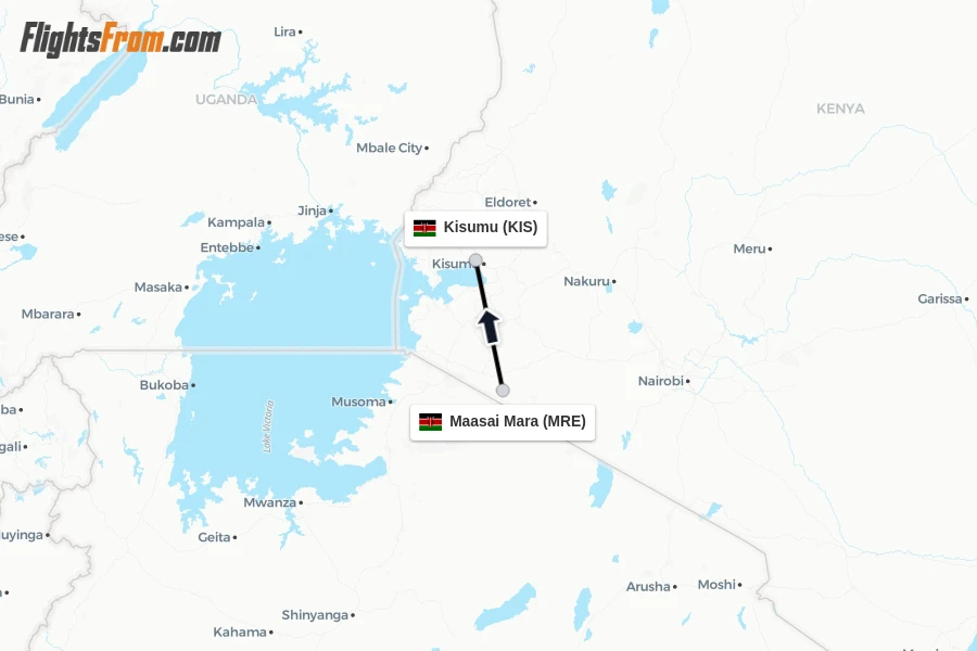 Flights from Maasai Mara to Kisumu route map