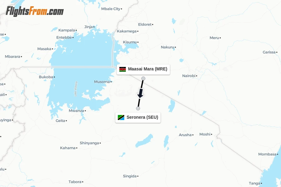 Flights from Maasai Mara to Seronera route map