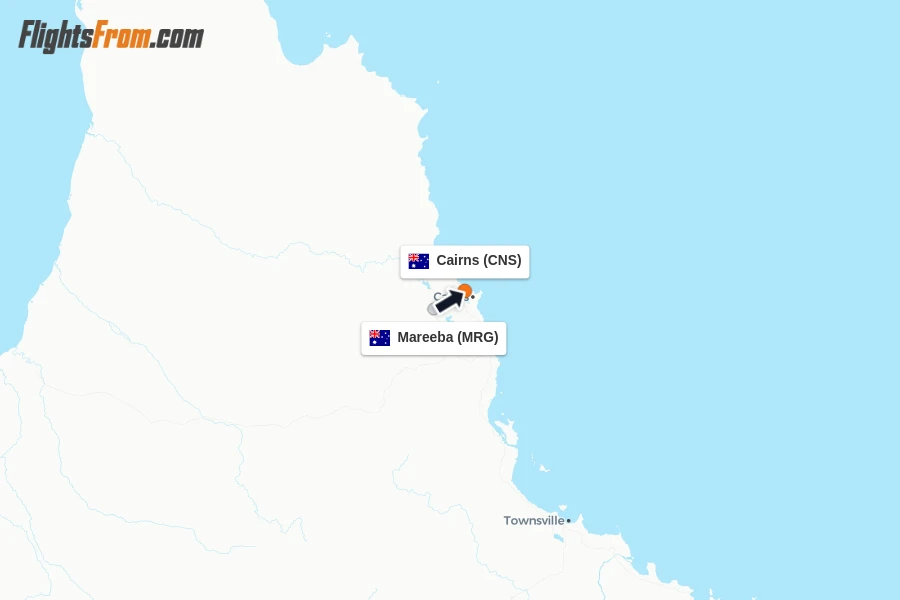 Flights from Mareeba to Cairns route map