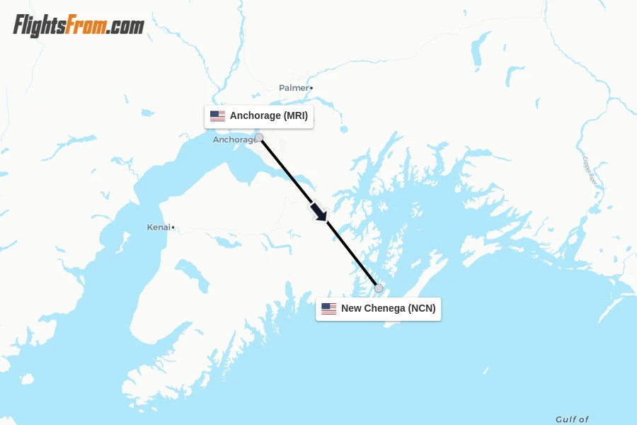 Flights from Anchorage to New Chenega route map