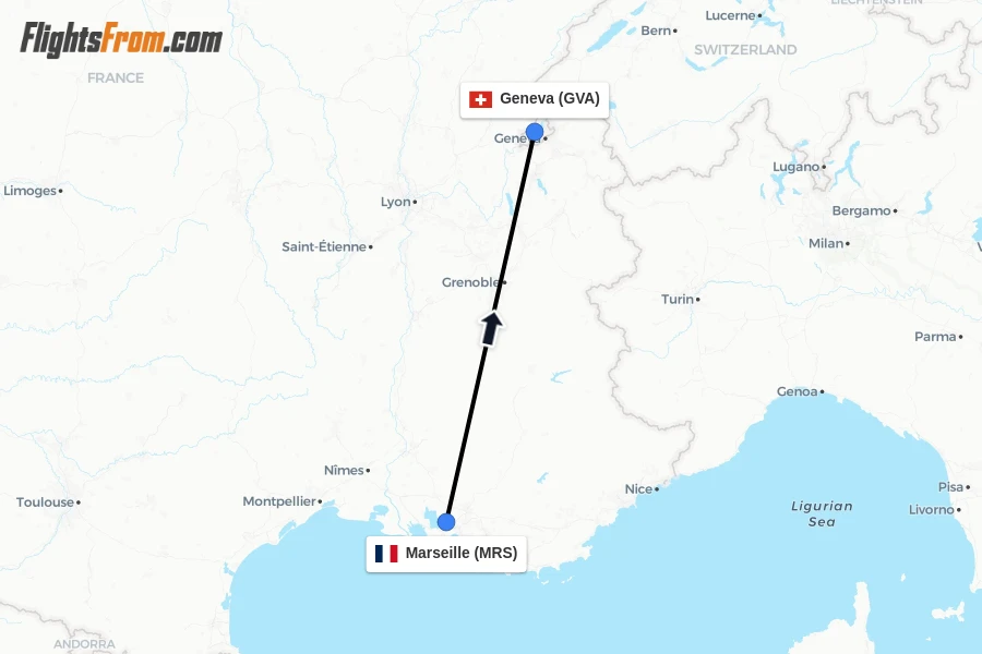 Flights from Marseille to Geneva route map
