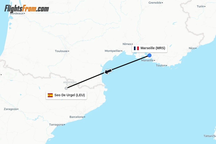 Flights from Marseille to Seo De Urgel route map