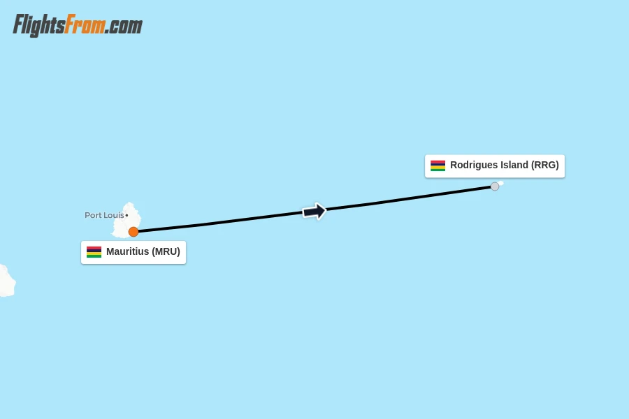 Flights from Mauritius to Rodrigues Island route map