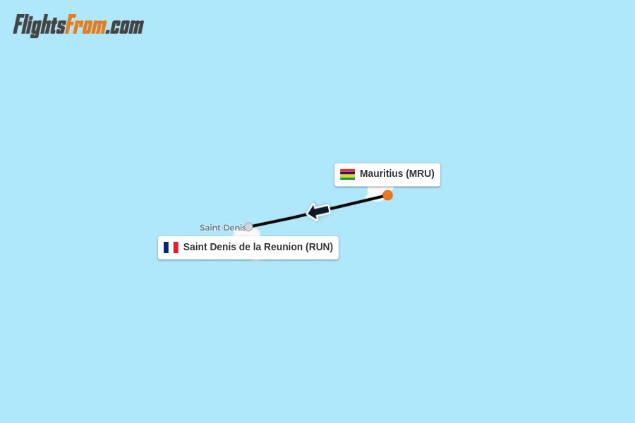 Flights from Mauritius to Saint Denis de la Reunion route map