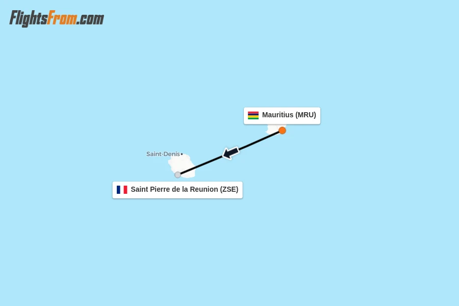 Flights from Mauritius to Saint Pierre de la Reunion route map